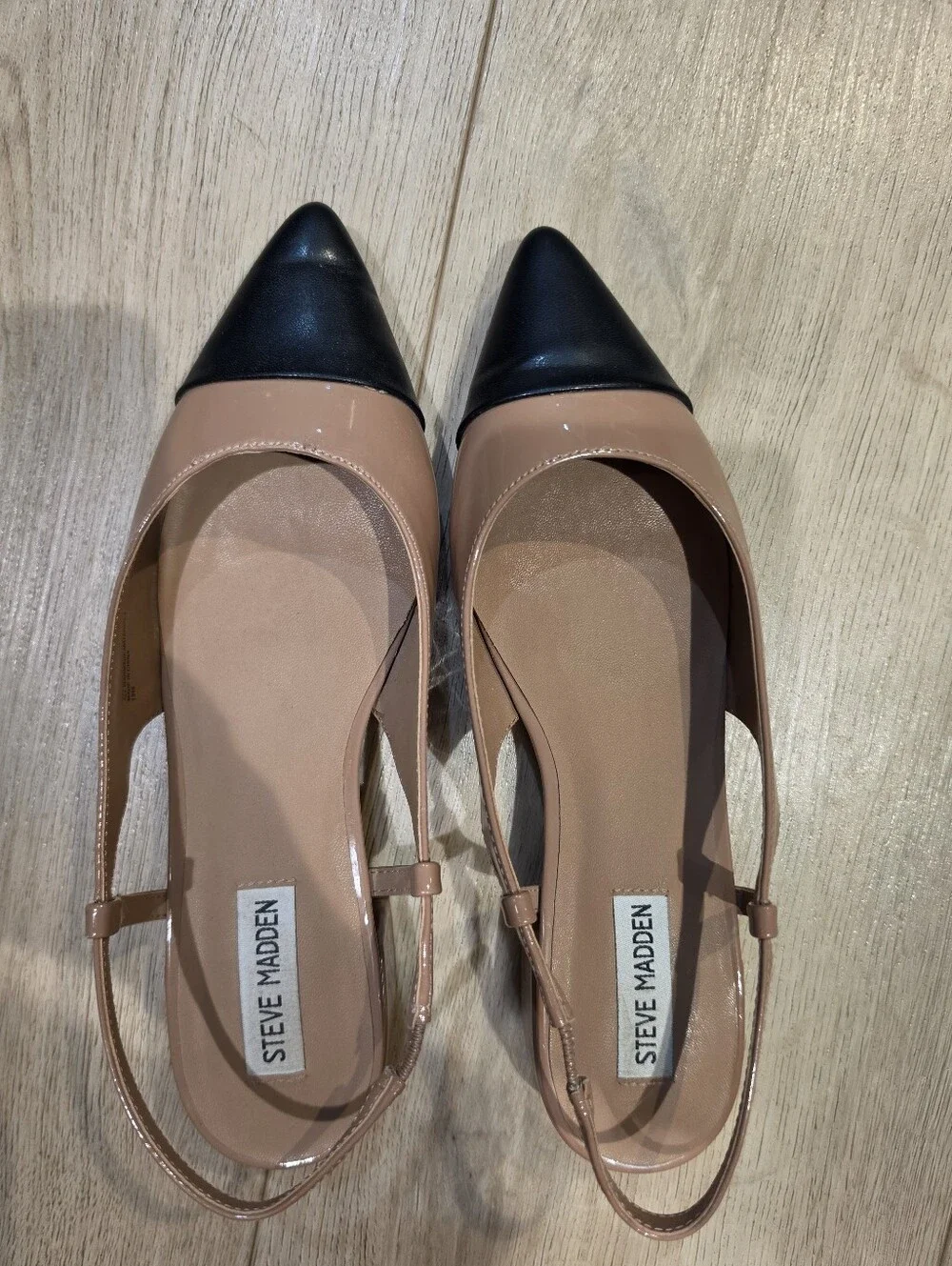 Steve Madden Allure Two-Tone Cap Toe Slingback Flats Nude Black Size 9